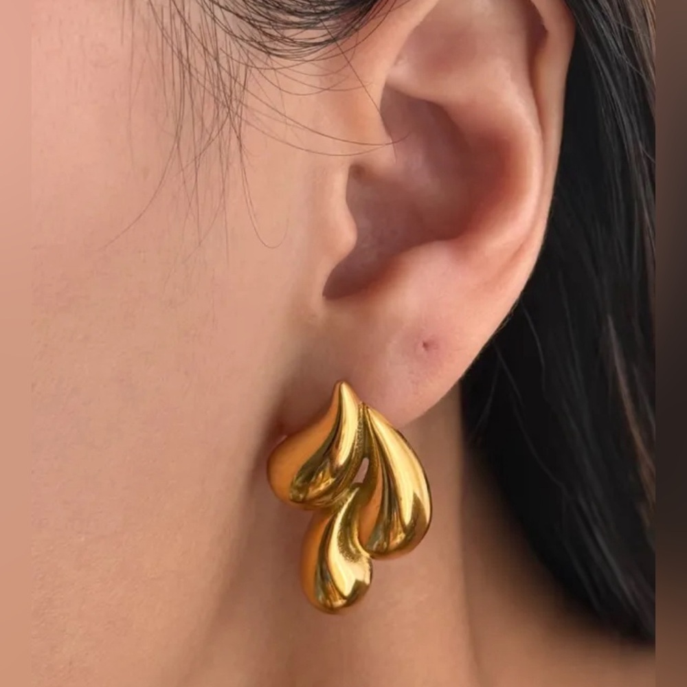 Water Droplets Plating 304 Stainless Steel 18K Gold Plated Ear Studs